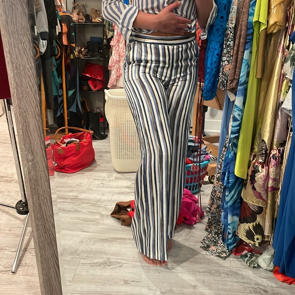 Zara Striped Mid Rise Pants - Picture 2 of 2